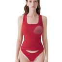 SUUKSESS Womens Padded Cotton Ribbed Tank Tops Square Neck Racerback Basic Tops (Red, L)