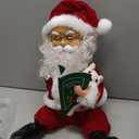 Santa Claus Christmas Animated Decoration Storytelling Plush Figurines, Talking Santa Christmas Animatronic Collectible Decor with Book, Bear, Mouth Move, Cute Xmas Sitting Figure Gift for Indoor