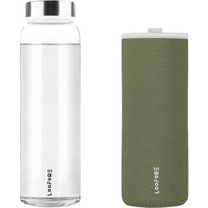 Glass Water Bottles 32 oz, 1 liter / 1000ml Wide Mouth Glass Drinking Bottles with Lids, Large Reusable Borosilicate Water Bottle for School Home Office Travel Sport Yoga Gym