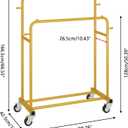 Laiensia Double Rods Garment Rack with Wheels, Clothing Rack for Hanging Clothes,4 Hooks, Multi-functional Bedroom Clothes Rack, Gold