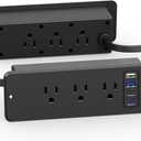 CCCEI 6 Outlets Dual Side Recessed Power Strip with 45W USB C Port, Furniture Flush Mount, Under Desk, Desk Top Multiple Outlet, Hidden Charging Station for Conference Table, Nightstand, Black. 10FT.