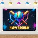 Baseball Birthday Backdrop Ice Cream Drip Baseball Neon Backdrop Photography Background for Boys Girls Sports Theme Birthday Party Decors Supplies Photo Booth Props 5 * 3ft