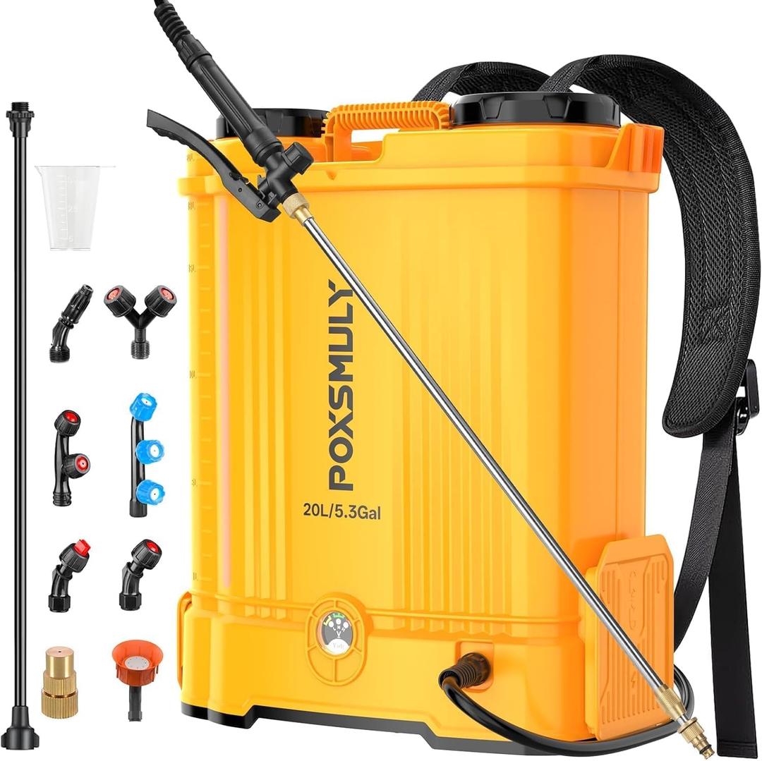 Battery Powered Backpack Sprayer for Dewalt 20v Max Battery, 5.3 Gallon, 100 PSI Electric Weed Sprayer, Yard Graden Sprayer with Telescopic Wand, 7 Nozzles, Backpack Sprayer 20v (Battery Not Included)