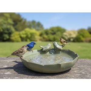 Large Ceramic Bird Bath Bowl Only, 10" Shallow Ground Bird Bath, Handmade Ceramic Birdbath Bowl for Outdoors, Wildlife Water Bowl for Outside, Garden, Tabletop, Balcony and Lawn