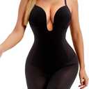 Decorus Women's Low Back Full Deep Plunge Strapless Bodysuit Mid Thigh Backless Shapewear Tummy Control Shaping Body Shaper (X-Large, Black)