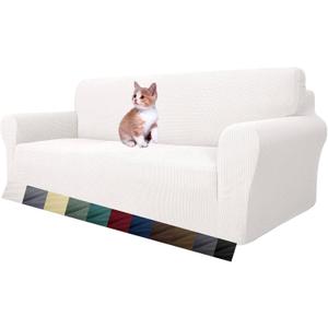 MAXIJIN Super Stretch Couch Cover for 3 Cushion Couch, 1-Piece Universal Sofa Covers Living Room Jacquard Spandex Furniture Protector Dogs Pet Friendly Fitted (Large, White)