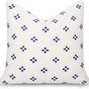 Crumbs Home California Casual Coastal Indoor Outdoor Throw Pillow Cover, 20"x20" Water Repellent for Patio, Backyard, Couch, Poolside, Neutral Navy Embroidered Small Squares