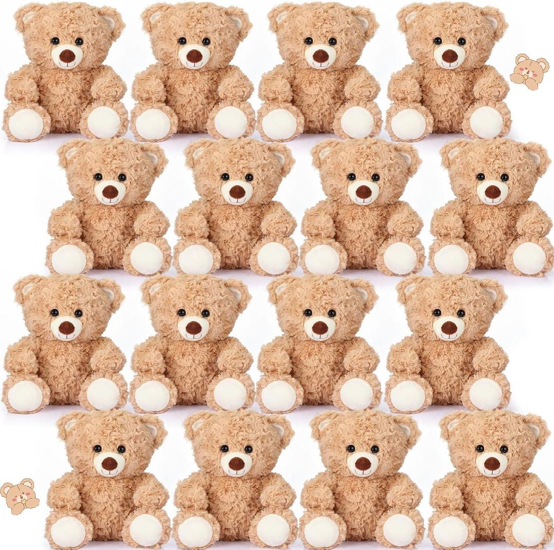 Silipull 16 Pieces 8 Inch Bear Stuffed Animal Bulk for Soft Stuffed Bear Plush Toys Party Favors Animal Decorations for Birthday Baby Shower Valentine's Day Party Gifts Supplies