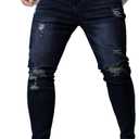 HUNGSON Skinny Jeans for Men Stretch Slim Fit Ripped Distressed (Blue)