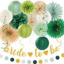 Sage Green Champagne-Gold Bachelorette Party-Decorations - 21pcs Baby Bridal Shower Banner Garland, Bride To Be Paper Streamers Lanterns,flower Tissue Pom Poms Fan,Wedding Backdrop Decor Huglony