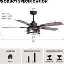 52 Inch Ceiling Fans with Lights and Remote Control, Farmhouse Ceiling Fan for Bedroom Living Room and Patio, Black Caged Ceiling Fan for Indoor and Outdoor