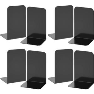 VFINE Bookends 4 Pairs, Black Metal Book Ends, Bookends for Shelves, Book Stopper for Heavy Books, Book Dividers for Home Office School Supplies