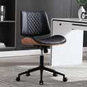 Home Office Chair No Arms with Wheels, Adjustable Height Small Desk Chair, PU Leather Mid Back 360 Swivel Computer Chair, Armless Modern Walnut Chair for Office, Reading Meeting Room(Black), Mcm Style