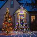Christmas Decorations Star String Lights, 320 LED Waterfall Tree Lights with 13" Topper Star 8 Lighting Modes Indoor Outdoor Decorative for New Year, Holiday, Wedding, Party (Multicolor)