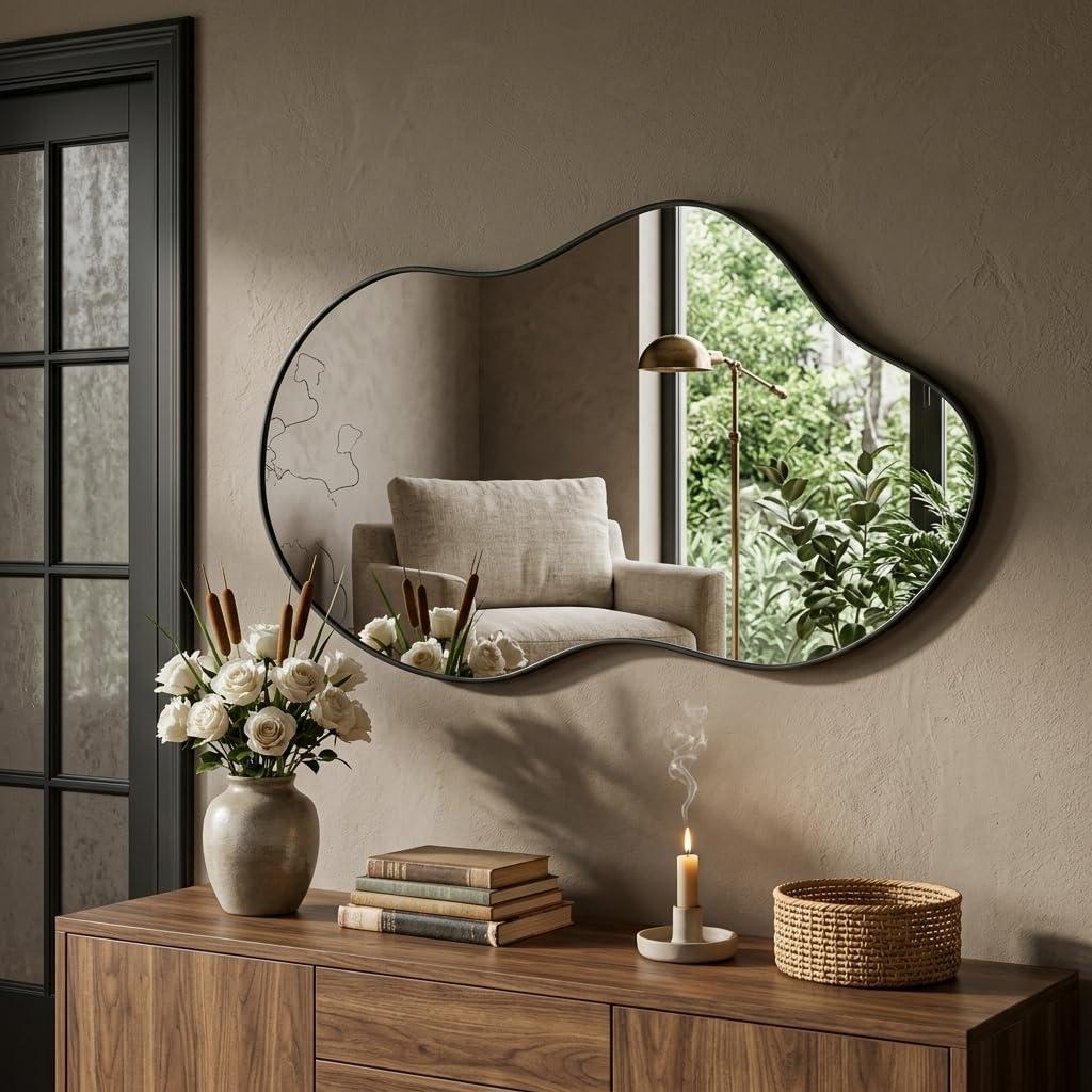Irregular Wall Mirror 2440 Inch Wall Mirrors Decorative Black Modern Asymmetrical Abstract Mirror for Bathroom Bedroom Living Room Entryway Hallway