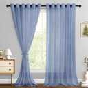 Hiasan Sheer Curtains for Bedroom with Tiebacks, Lightweight Breathable Voile Drapes Light Filtering Grommet Window Curtains for Living Room, Sliding Door, Nursery, Dusty Blue, W70 x L96, 2 Panels