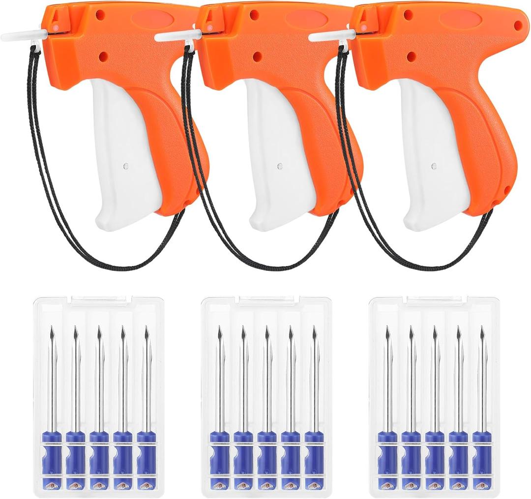Honoson 3 Pieces Clothes Tagging Applicator Garment Tag Attacher Label Tagging Machine with 15 Pieces Steel Needles for Boutique Store Consignment Garage Yard Sale(Orange)