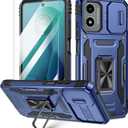 Maxdara for Moto G 5G 2024 Stand Case - Slide Camera Cover, Ring Kickstand, Tempered Glass Screen Protector - Heavy Duty Shockproof Cover, Navy Blue