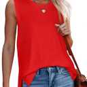 Tank Top for Women Summer Sleeveless Shirts Crewneck Casual Basic Side Split Tops (Large, Pure Red)
