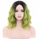 MAGQOO Green Wig for Women Green Wig Short Curly Wavy Hair Wig Dark Roots Two Tones Middle Part Synthetic Heat Resistant