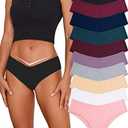 CuteByte 10 Pack Womens Cotton Underwear Sexy Stretch V-Waist Ladies Panties Low Rise Cotton Cheeky Hipster, Medium