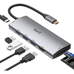 USB C Hub, USB Hub to HDMI Multiport AorZ USB C Dongle Adapter 7 in 1 with 4K HDMI Output,3 USB 3.0 Ports,SD/Micro SD Card Reader,100W PD,Compatible with MacBook Pro Air HP XPS and More Type C Devices
