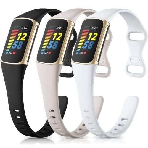 Maledan 2 Pack Bands Compatible with Fitbit Charge 5/Charge 6 Advanced Fitness Tracker, Soft Slim Sport Waterproof Replacement Accessory Wristbands for Women Men, Black/White