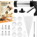 Stainless Steel Churro Maker Machine with 8 Discs Nozzles and 8 Piping Tips Cleaning Brush & Filling Piping Bag,maquina Para Hacer Churro cookie press