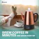 Euro Cuisine PER08 Stainless Steel Electric Coffee Percolator, 8 Cup, Polished Copper Finish, Dripless Gooseneck Spout, Clear Glass Knob, Brewing Indication, Keep-Warm Function, Detachable Cord