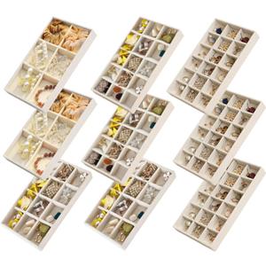 SPAKOWN Jewelry Organizer for Drawer Set of 9, Velvet Jewelry Tray Stackable Jewelry Organizer Display Trays Divided Earring Storage Containers (Beige)