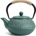 Sotya Cast Iron Teapot, 30oz/900ml Japanese Tetsubin Tea Pot with Infuser for Loose Leaf and Tea Bags, Tea Kettle Coated with Enameled Interior for Stove Top, Dark Green