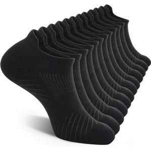 FITRELL 6 Pack Men's Athletic Running Ankle Socks Low Cut Cushioned Wicking Anti-Blister Breathable Sport Socks (Large, Black)