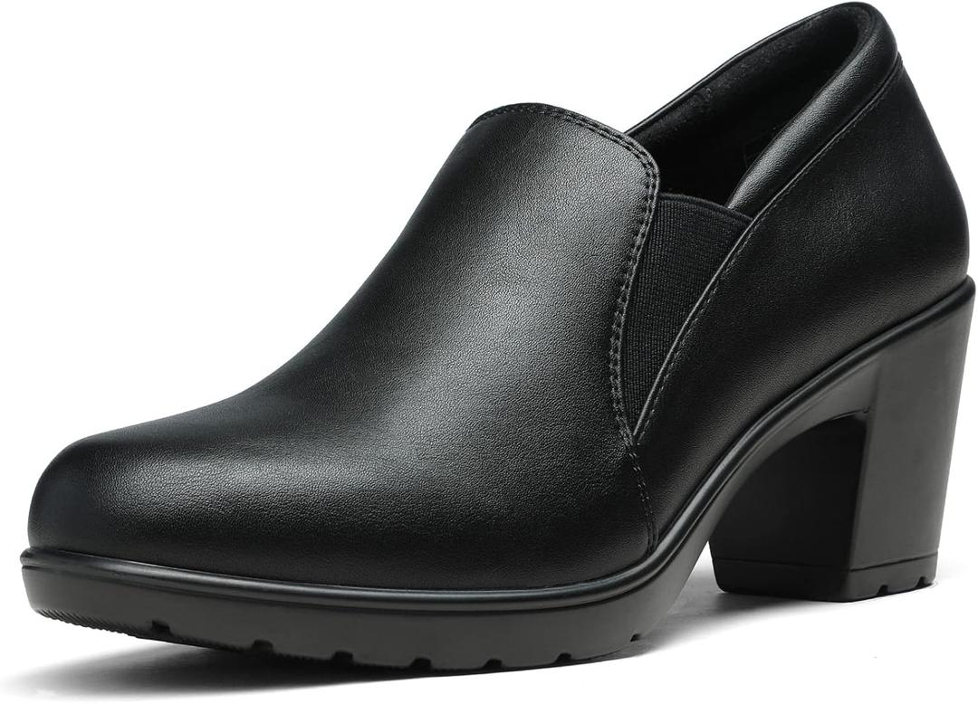 DREAM PAIRS Women's Low Chunky Block Heels Pumps Comfortable Slip-on Heeled Loafers Dress Work Shoes for Office Business (8, Black)