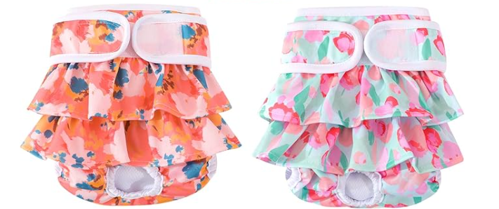 Mengelina Washable Dog Diapers Female 2 Pack Reusable Premium Highly Absorbent Doggie Diapers, Flexible Puppy Diapers, Durable Leak-Proof Dog Diapers for Period Heat Incontinence Potty Training, L