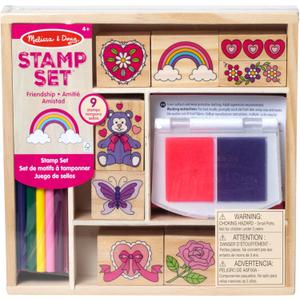 Melissa & Doug Wooden Stamp Set: Friendship - 9 Stamps, 5 Colored Pencils, and 2-Color Stamp Pad - FSC Certified