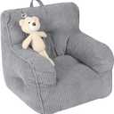 Kids Bean Bag Chair with a Plush Bear, Comfy Toddler Chair for Boys and Girls, Grey (23.62 inches x 23.62 inches x 21.2 inches)