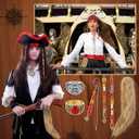 Tondiamo 6 Pcs Halloween Pirate Costume Accessories Pirate Hair Beads Rings Red Scarf Fox Tail for Halloween Dress up Supply