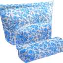 3 Piece Blue Quilted Floral Makeup Bag Set Small Cosmetic Bag For Women Cute Cotton Makeup Pouch For Purse