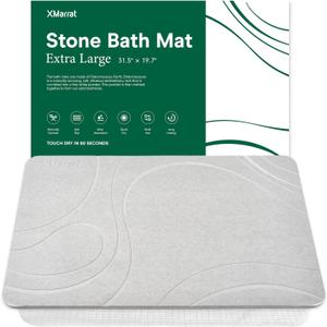XMarrat Large Stone Bath Mat, Super Absorbent Diatomaceous Earth Bath Mat, Quick Drying Non-Slip Diatomite Stone Bath Mats for Bathroom, Easy to Clean (Light Gray, 31.5" x 19.7")