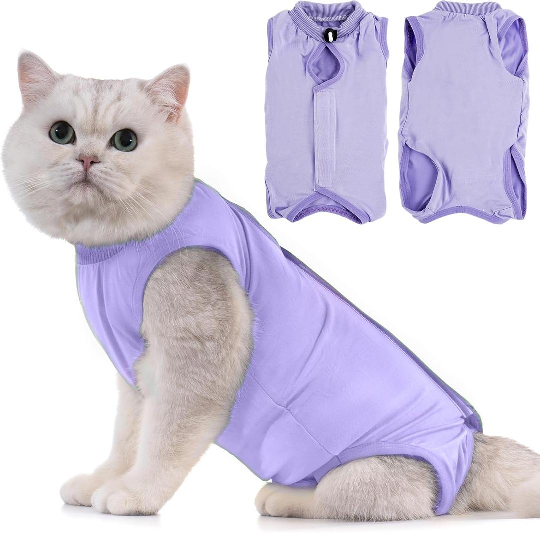Avont Cat Recovery Suit - Kitten Onesie for Cats After Surgery, Cone of Shame Alternative Surgical Spay Suit for Female Cat, Post-Surgery or Skin Diseases Protection -Purple(L) (Large, Purple)