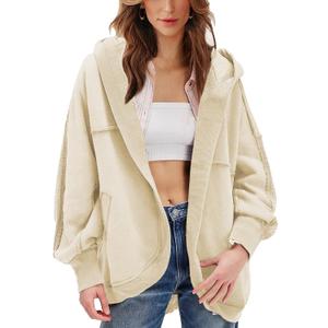 Women Oversized Hoodie Cardigan Jacket Casual Open Front Raglan Sleeve Sweatshirt 2026 Outfits with Pockets (Beige, XL)