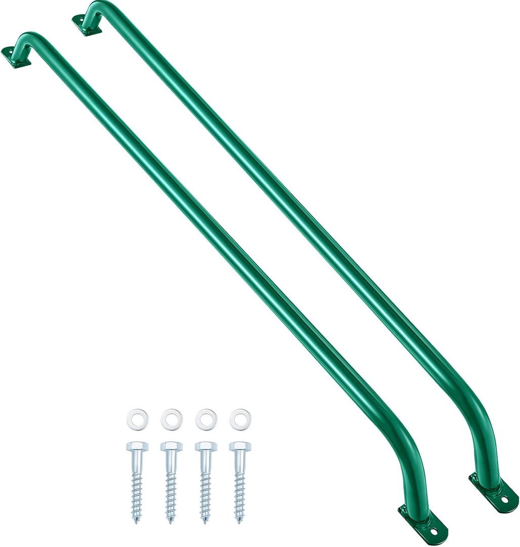 Lounsweer 2 Pcs Playground Accessories Metal Safety Handles Playhouse Ladder Handle Long Grab Handle Bars for Treehouse Rock Climbing Wall Playground (Green,39 Inch)