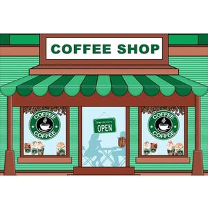 7x5ft Coffee Shop Backdrop for Photography Green Stripes Booth Decoration Props Ice Cream Background for Cake Smash Backdrops Children Birthday Portrait Banner