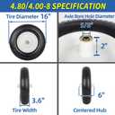 GICOOL 16" Solid Wheelbarrow Tire, 4.80/4.00-8" Flat-Free Tire and Wheel, 6" Centered Hub, 5/8" Axle Bore Hole for Wheel Barrow Garden Utility Cart Replacement, 1 Pack-6" Hub