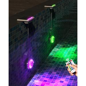 Solar Pool Lights, Solar Powered Submersible LED Lights with Remote IP68 Waterproof 16 Colors Underwater for Above Ground Inground Pool, Pond (White,2 Pack)
