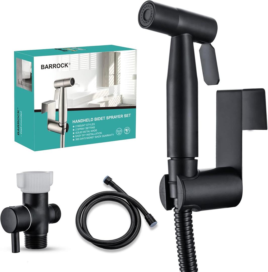 BARROCK Handheld Bidet Sprayer for Toilet, Stainless Steel Metal Made Baby Cloth Diaper Spraying Kit, Bathroom Toilet Bidet Attachment Set for Bathing Pets and Feminine Hygiene, Matte Black