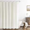 Naturoom Cream Linen Shower Curtain 74 Inch Long Weighted Fabric Bath Shower Curtain Set with Hooks, XLong Tall Country Farmhouse Curtains for Bathroom,Water Repellent, 72x74