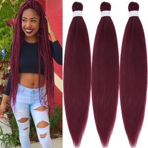 Wine Red Pre Stretched Braiding Hair Non Toxic 26 inch Long Hypoallergenic Braiding Hair Pre Stretched Knotless Box Braids Crochet Low Temperature Synthetic Hair Extensions 3 Packs