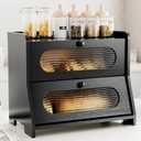 Bread Box,Extra Large 2-Tier Bamboo Bread Box for Kitchen Countertop,Bread Storage Container with Magnetic Acrylic Door for Homemade Bread,Under Cabinet,Pantry Organizer(Black)