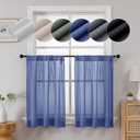 Lecloud Serena Semi-Sheer Blue Curtain Tiers 36 Inch Long, Kitchen Curtain for Windows, Short Cafe Curtains with Rod Pocket for Bedroom/Living Room (Each 40 W x 36 L, 2 Panels Set, Blue)